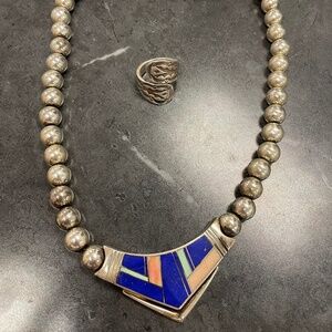 Vintage Ray Tracey Sterling Silver Knifewing Necklace and Ring